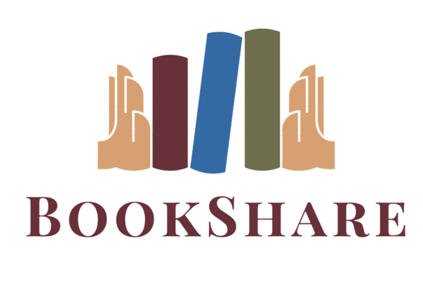 logo for bookShare website represents collections of books with 2 hands